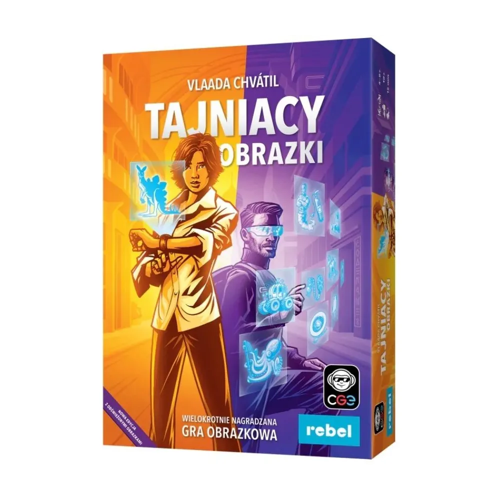 Pudełko gry Tajniacy Obrazki z widocznymi kartami ilustracji