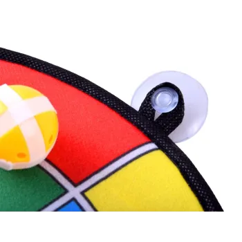 komplet tarcz i piłek do gry zręcznościowej ułożony w pudełku