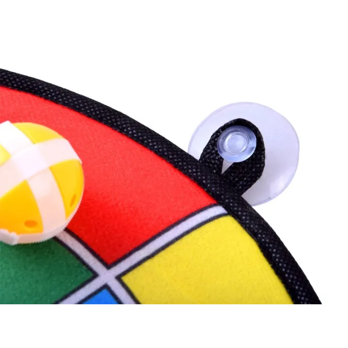 komplet tarcz i piłek do gry zręcznościowej ułożony w pudełku