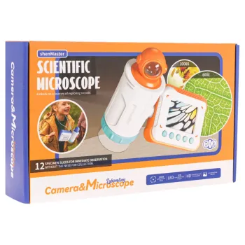 Teleskop z Kamerą – widok całego zestawu z mikroskopem i próbkami