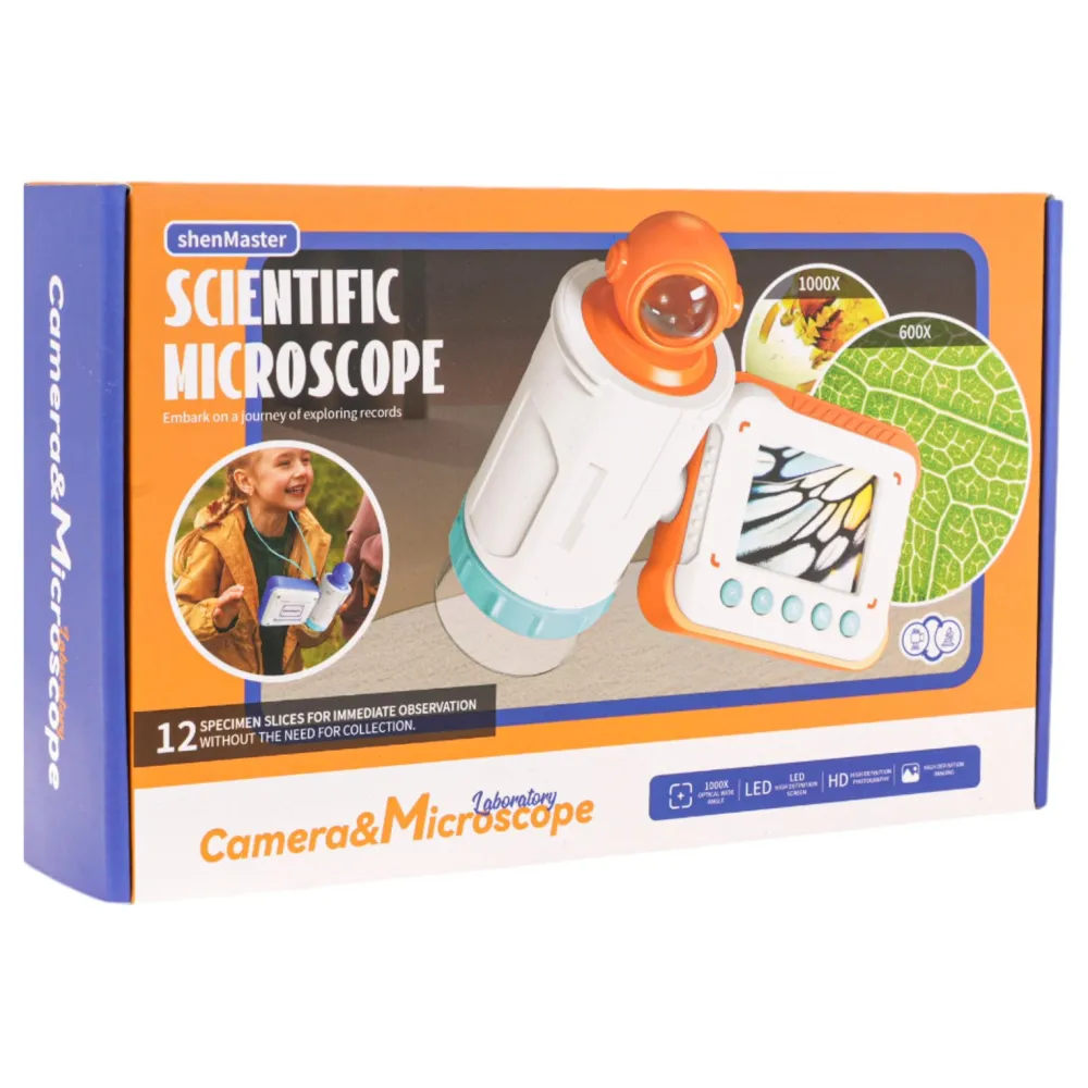 Teleskop z Kamerą – widok całego zestawu z mikroskopem i próbkami