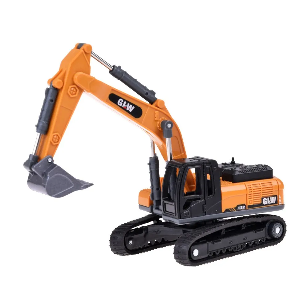 Trzy pojazdy budowlane z napędem pull-back ustawione obok siebie