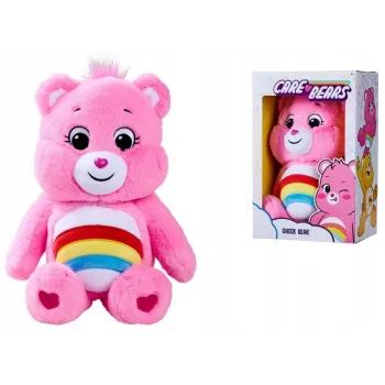 Pluszowy Miś Wesołe Serce z tęczą na brzuszku w różowym kolorze