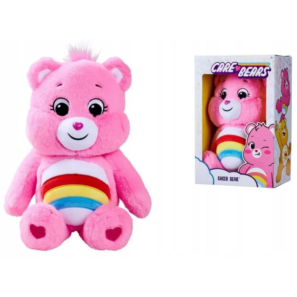 Pluszowy Miś Wesołe Serce z tęczą na brzuszku w różowym kolorze