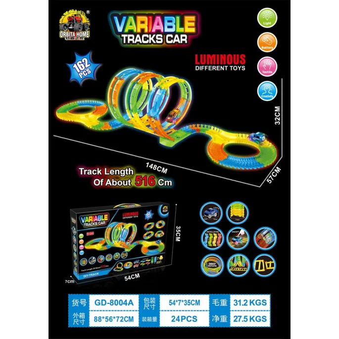 widok toru samochodowego VARIABLE 162el. z ułożoną trasą i elementami zestawu