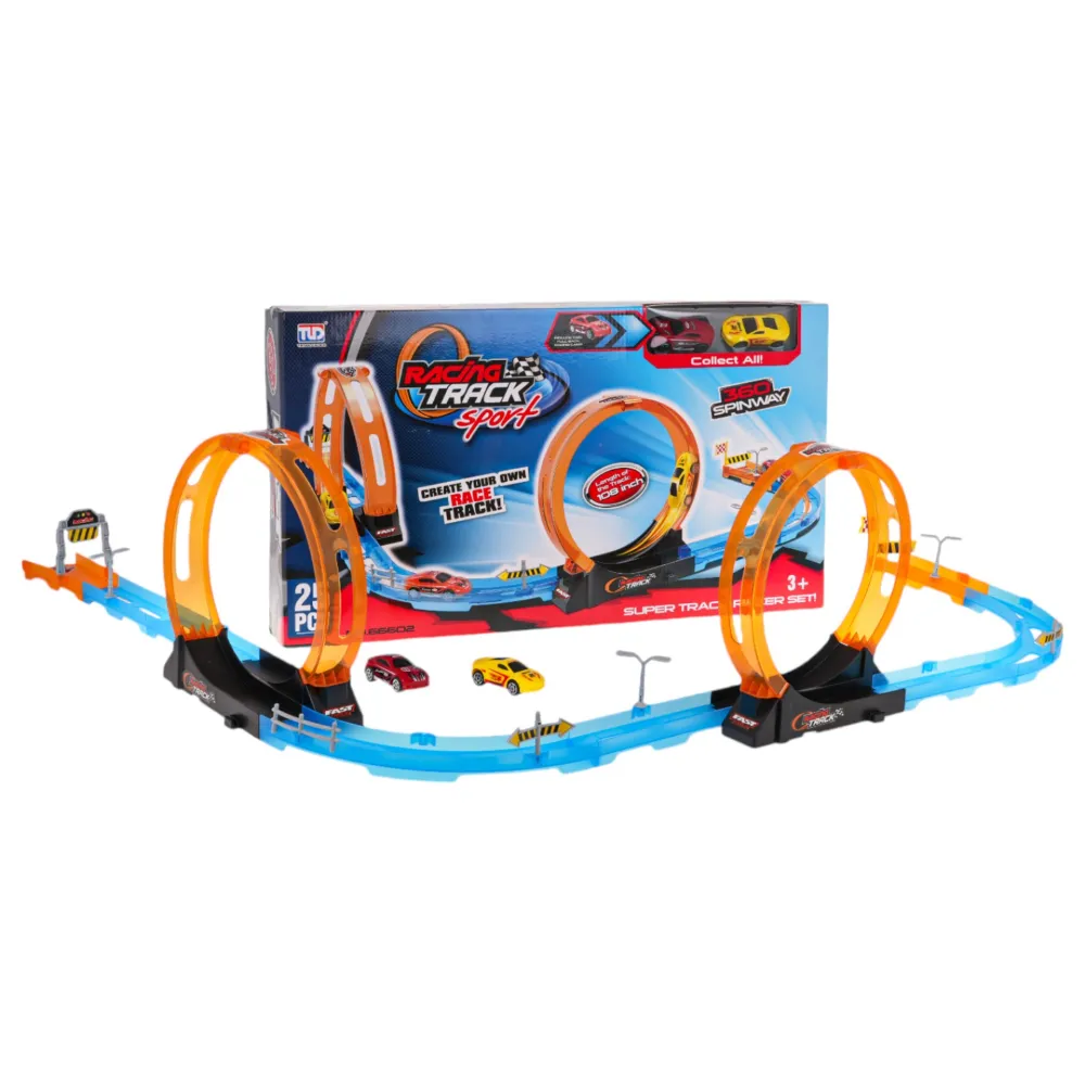 Tor wyścigowy 25el. z dwiema pętlami 360 stopni na jasnym tle