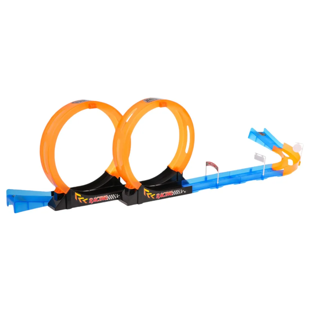 Dwa samochodziki typu pull back ustawione na starcie toru