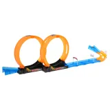 Dwa samochodziki typu pull back ustawione na starcie toru