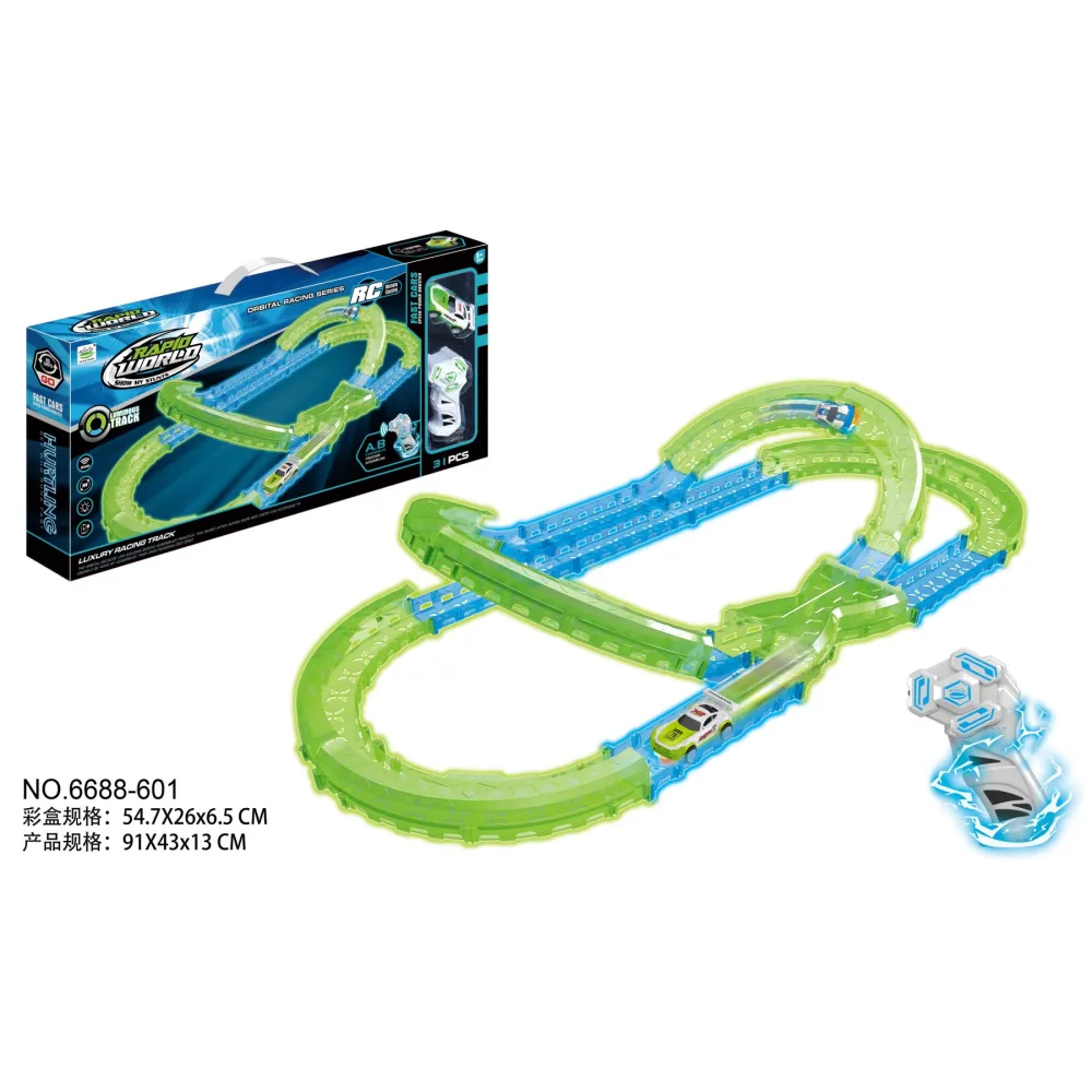 Tor wyścigowy świecący w ciemności z elastycznymi, jasnymi elementami