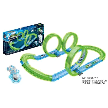 Tor wyścigowy świecący w ciemności ułożony z 38 kolorowych elementów