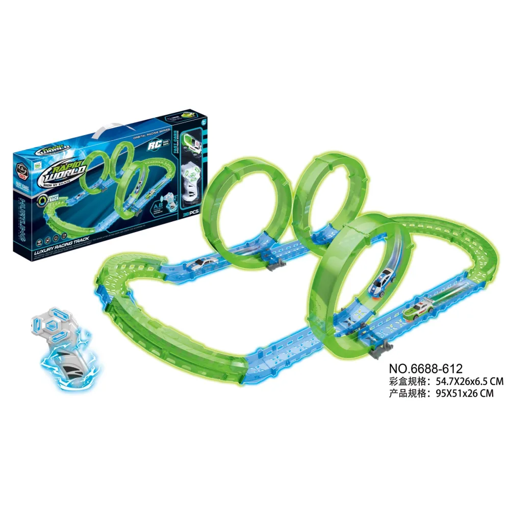 Tor wyścigowy świecący w ciemności ułożony z 38 kolorowych elementów