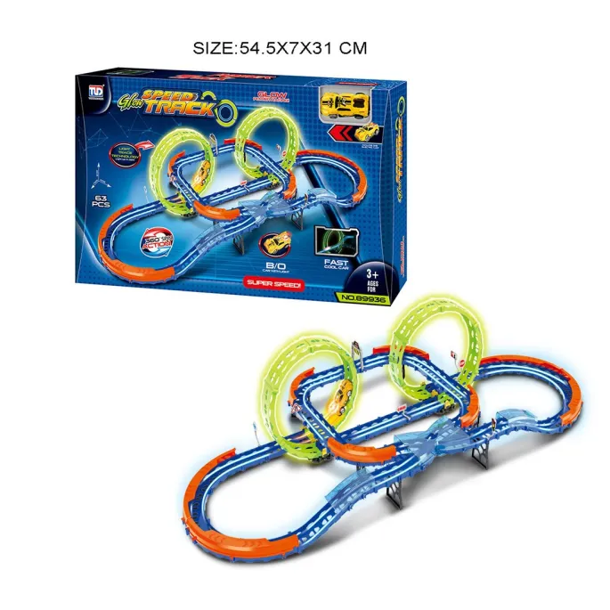 tor wyścigowy świecący w ciemności z kolorowymi segmentami