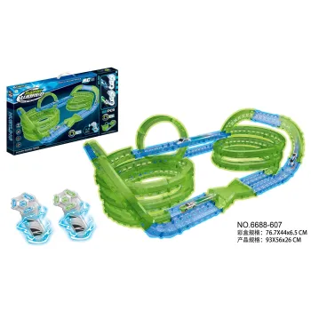 Tor wyścigowy 83 elementy z widocznymi świecącymi w ciemności fragmentami