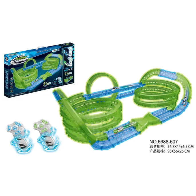 Tor wyścigowy 83 elementy z widocznymi świecącymi w ciemności fragmentami