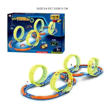 tor wyścigowy świecący w ciemności z 86 elementami, widok z lotu ptaka