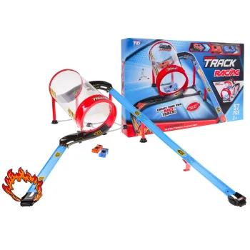 Tor Wyścigowy z Beczką dla dzieci 3+ Części konstrukcyjne 57 el. + 2 Autka + Napęd pull back