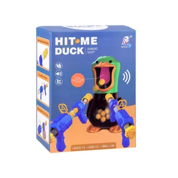 Kaczka reagująca dźwiękiem przy trafieniu piankową kulką