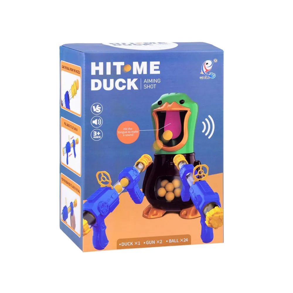 Kaczka reagująca dźwiękiem przy trafieniu piankową kulką