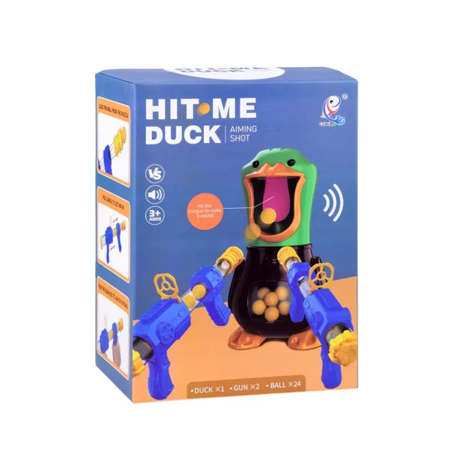 Kaczka reagująca dźwiękiem przy trafieniu piankową kulką