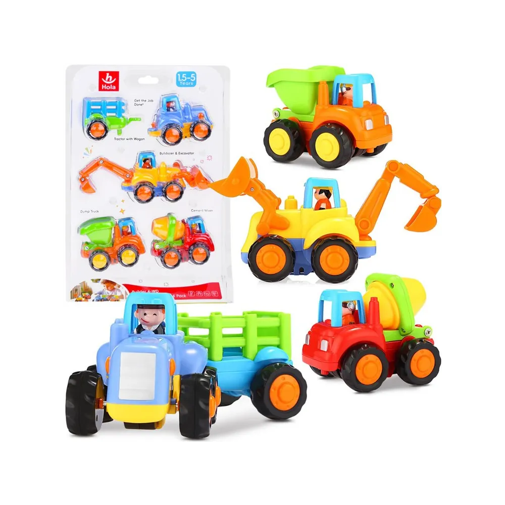 zestaw czterech pojazdów budowlanych z napędem na białym tle