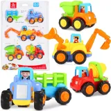 zestaw czterech pojazdów budowlanych z napędem na białym tle