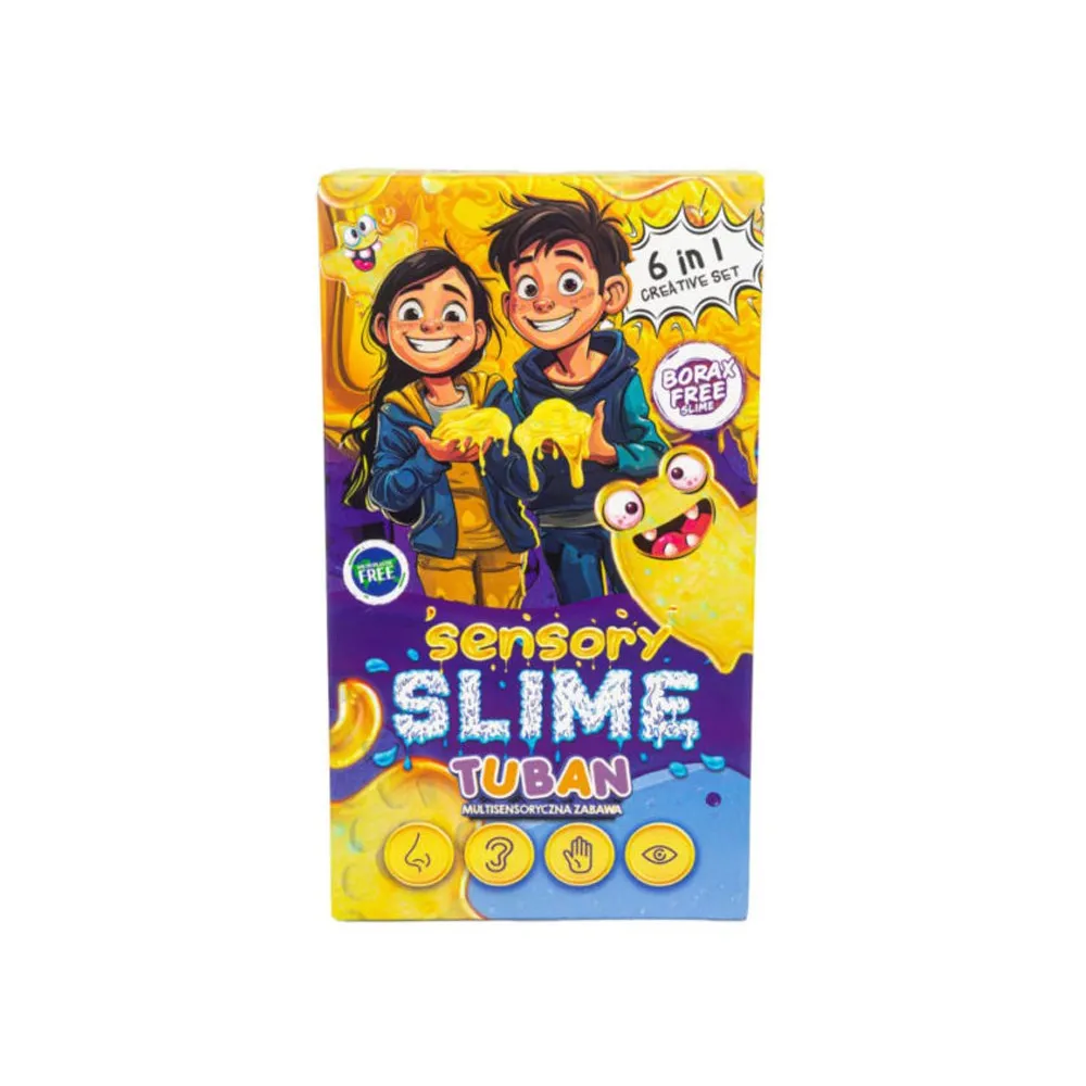 Estetycznie zaprojektowane pudełko zestawu Sensory Slime 6w1