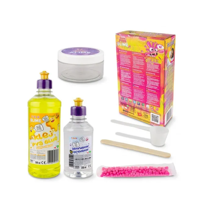 Widok kolorowego slime'a Magic Pink XL z mineralnymi kulkami