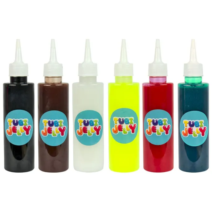 Kolorowe żelowe płyny i szablony zwierząt w opakowaniu Tubi Jelly