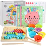 Układanka edukacyjna Montessori z kolorowymi kulkami na drewnianym panelu