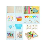 Różnorodne motywy z kolorowych kulek ułożone na planszy mozaikowej