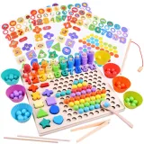 drewniana układanka nauka liczenia z kolorowymi elementami na planszy