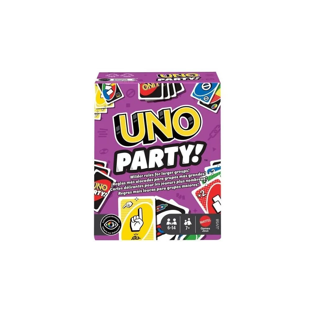 Zestaw kart gry karcianej Uno Party Refresh rozłożony na stole