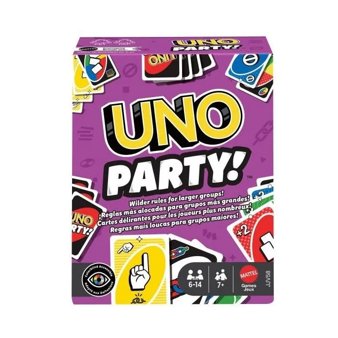 Zestaw kart gry karcianej Uno Party Refresh rozłożony na stole