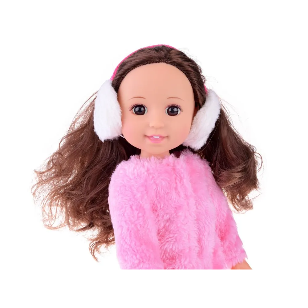 Zbliżenie na brązowe, falowane włosy lalki do czesania