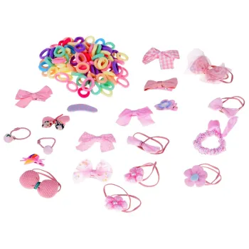 różnokolorowe mini gumeczki do włosów ułożone przy szkatułce