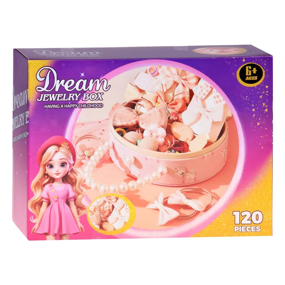 kolorowe pudełko z kompletem szkatułki i ozdób do włosów