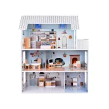 widok na umeblowany salon z kominkiem i telewizorem