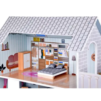 widok na sypialnię z dużym łóżkiem i dodatkami ściennymi