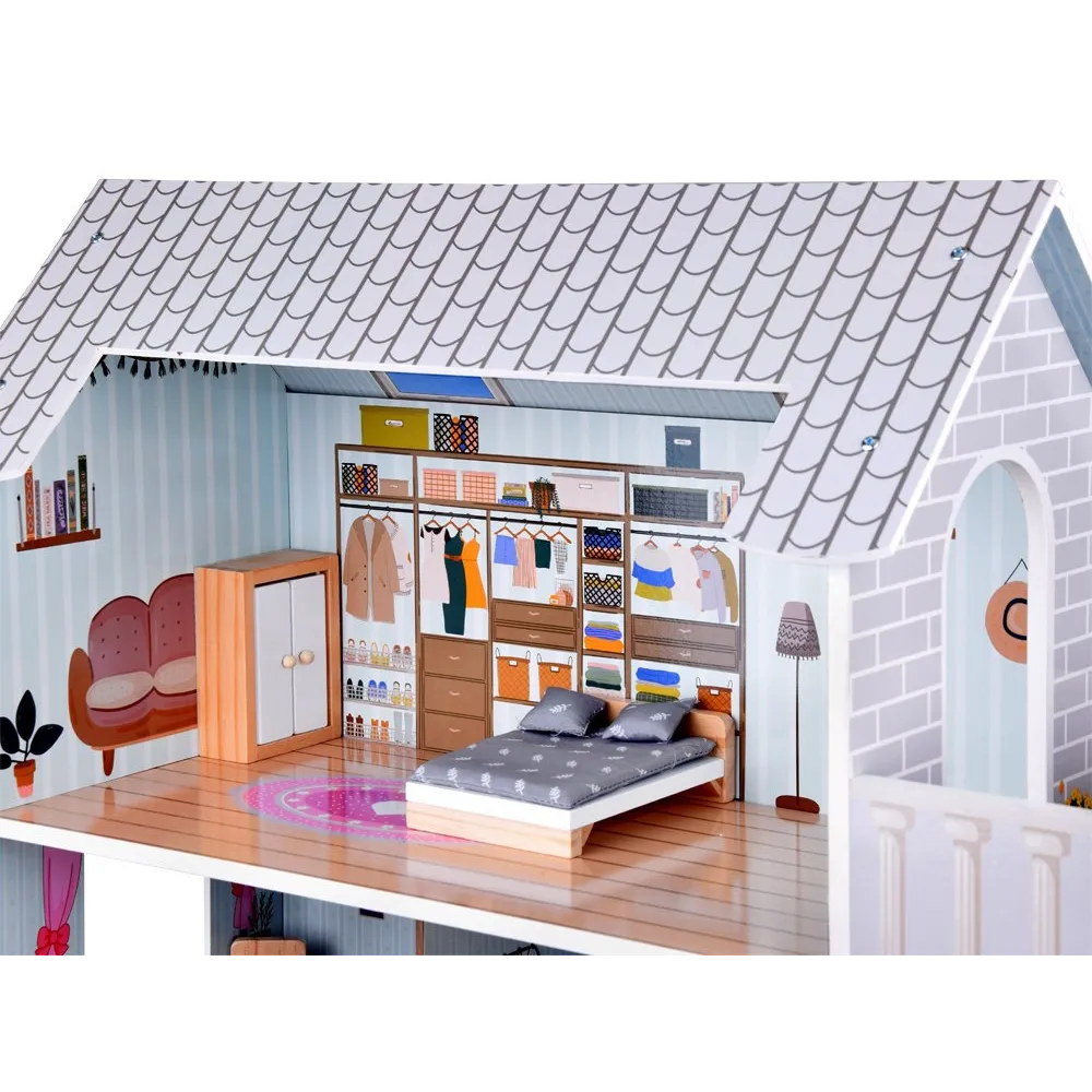 widok na sypialnię z dużym łóżkiem i dodatkami ściennymi