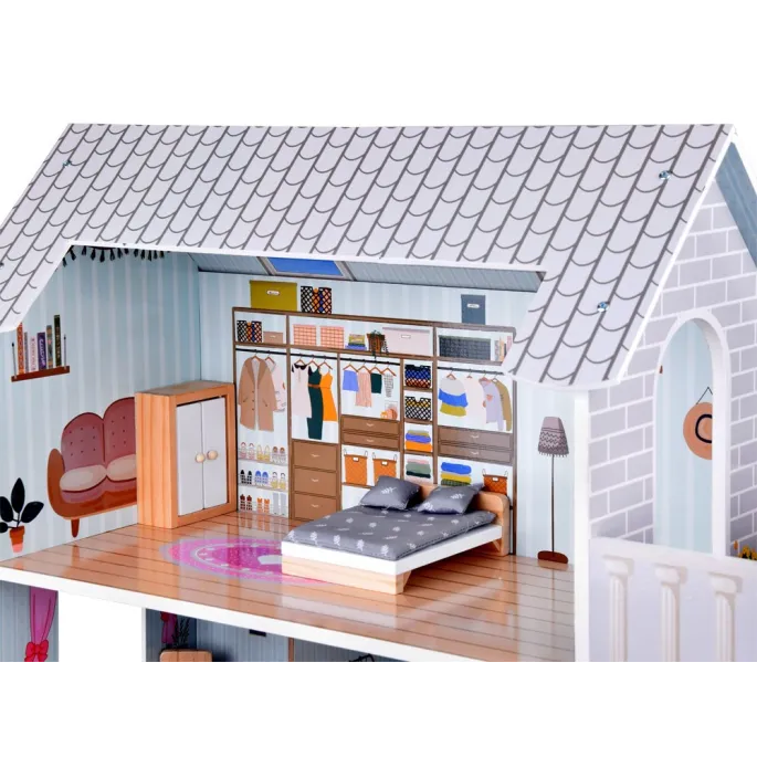 widok na sypialnię z dużym łóżkiem i dodatkami ściennymi