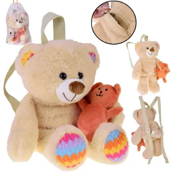 pluszowy plecak miś z beżowym i pomarańczowym misiem