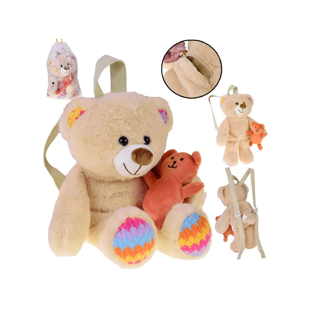 pluszowy plecak miś z beżowym i pomarańczowym misiem