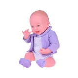 lalka siedząca w stroju z czapeczką i skarpetkami