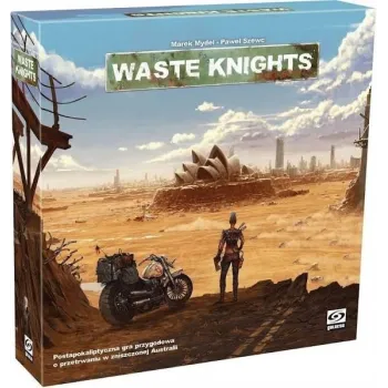 Pudełko gry Waste Knights: Druga Edycja GALAKTA z widoczną grafiką postapokaliptyczną