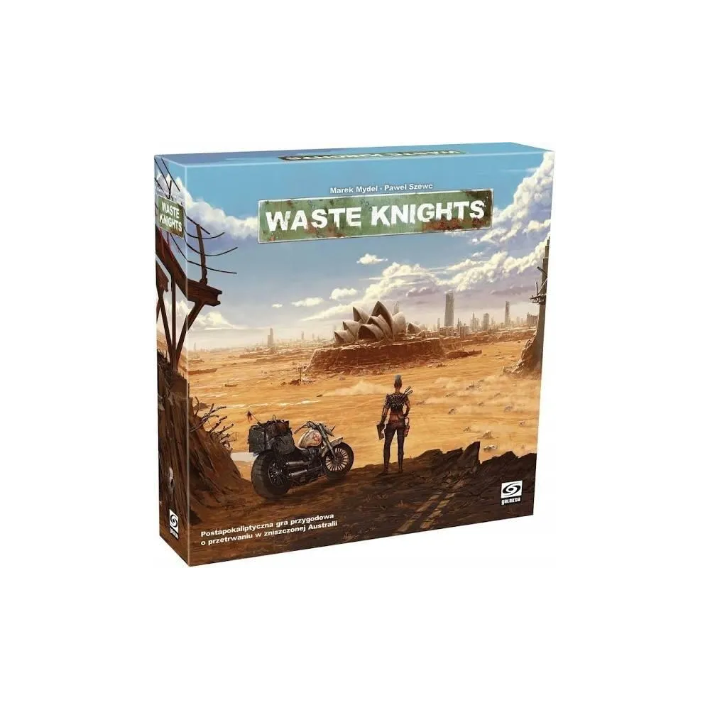 Pudełko gry Waste Knights: Druga Edycja GALAKTA z widoczną grafiką postapokaliptyczną
