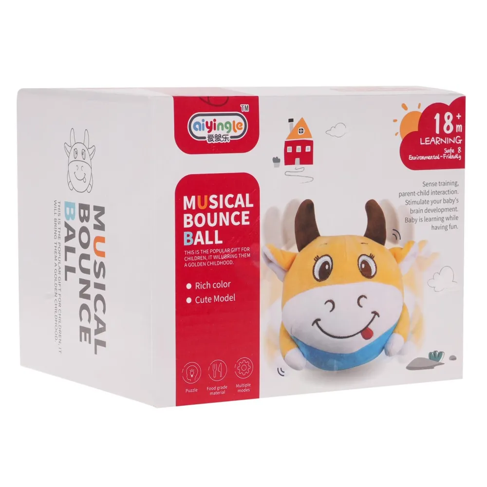 pluszowa skacząca krowa z funkcją świateł i dźwięku w całej okazałości