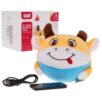 kompletny zestaw: krowa, pilot i kabel usb na białym tle