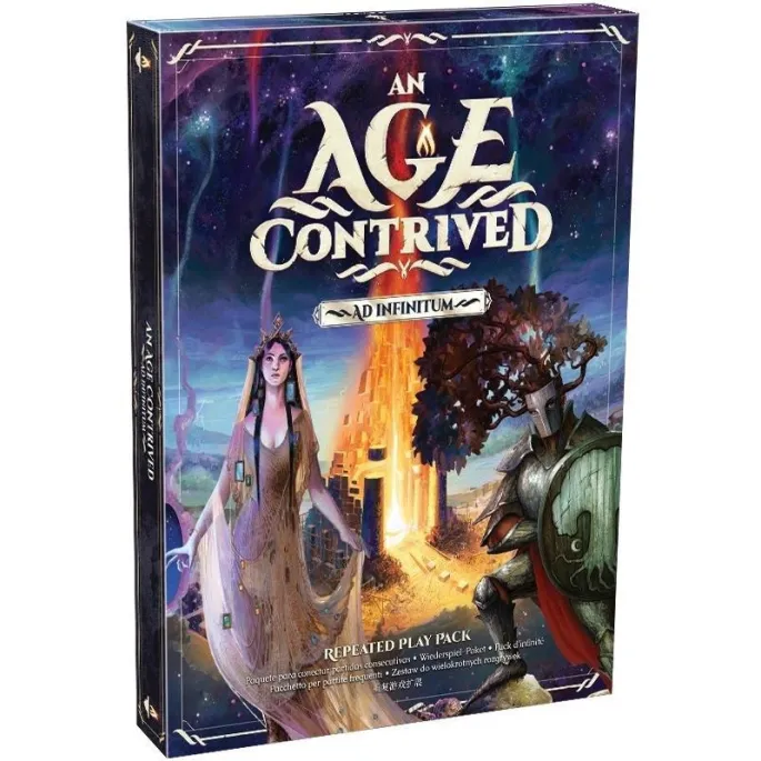 Opakowanie rozszerzenia gry planszowej Wiek Cudów: Ku Wieczności z elementami zestawu