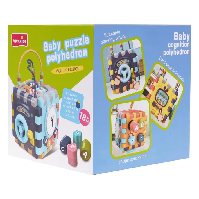 Kolorowa kostka z wyeksponowanymi elementami interaktywnymi i sorterem