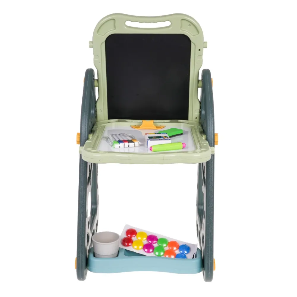 tablica ustawiona jak stoliczek z półeczkami na przybory